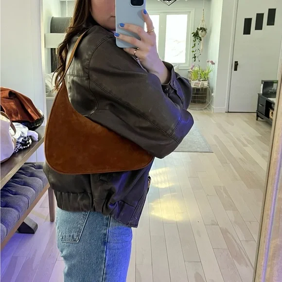 STAUD Cognac Suede Shoulder Bag with Gold Hardware - Picture 6 of 6